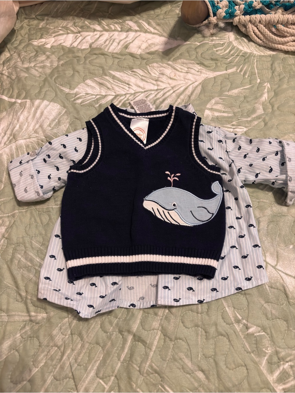 Wonder Nation Navy Whale Knit Vest & Light Blue Whale Print Shirt Set - Kids